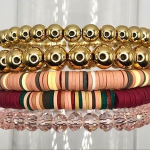 Fall colour stacked beaded bracelet set of 5